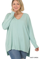 Plus Hi-low Hem V-Neck Center Seam Sweater