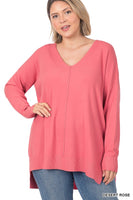 Plus Hi-low Hem V-Neck Center Seam Sweater