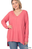 Plus Hi-low Hem V-Neck Center Seam Sweater