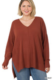 Plus Hi-low Hem V-Neck Center Seam Sweater
