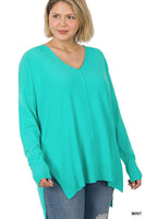 Plus Hi-low Hem V-Neck Center Seam Sweater