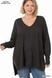 Plus Hi-low Hem V-Neck Center Seam Sweater
