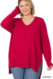 Plus Hi-low Hem V-Neck Center Seam Sweater