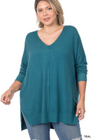 Plus Hi-low Hem V-Neck Center Seam Sweater