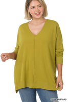 Plus Hi-low Hem V-Neck Center Seam Sweater