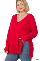 Plus Hi-low Hem V-Neck Center Seam Sweater