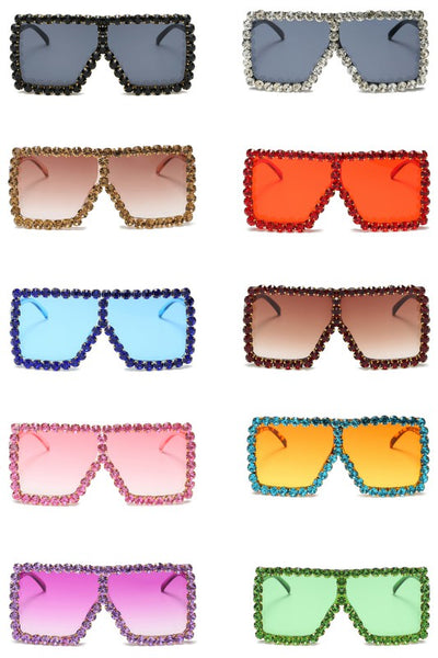 Women Square Oversize Rhinestone Sunglasses