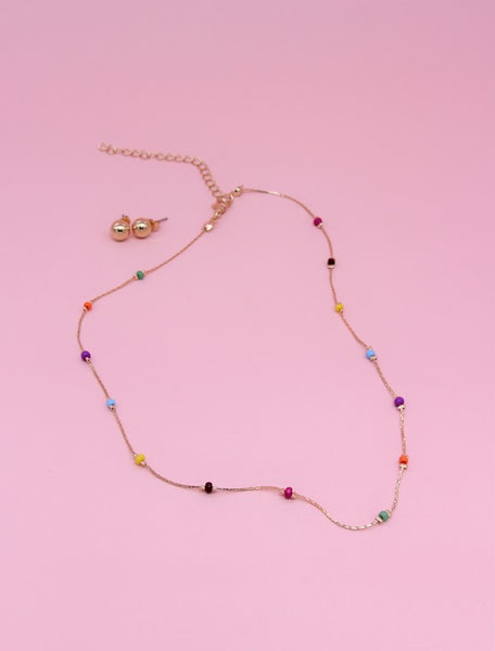 MULTI COLORED BEAD CHARM NECKLACE SET