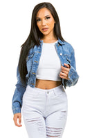 Cropped elastic DENIM JACKET