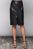 FAUX LEATHER FRONT SLIT MIDI SKIRT