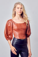 SMOCKED BACK PU TOP