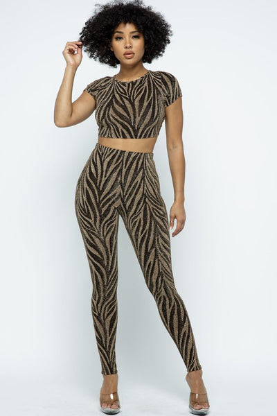 LUREX OPEN BACK TOP AND PANTS SET