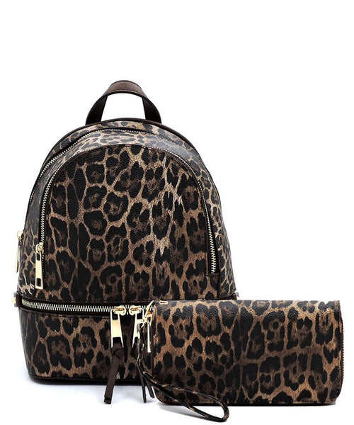 Leopard Print Textured Backpack