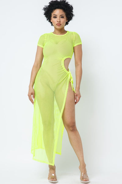 SIDE CUTOUT DETAIL FISHNET COVER UP
