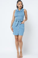 FRONT ZIPPER DENIM DRESS