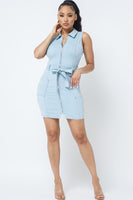 FRONT ZIPPER DENIM DRESS