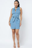 FRONT ZIPPER DENIM DRESS