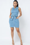 FRONT ZIPPER DENIM DRESS