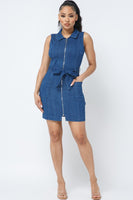 FRONT ZIPPER DENIM DRESS