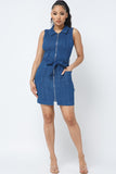 FRONT ZIPPER DENIM DRESS