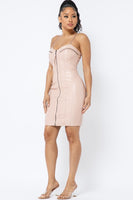 FRONT ZIPPER PU SPAGHETTI STRAP DRESS