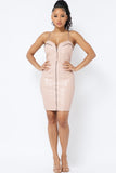 FRONT ZIPPER PU SPAGHETTI STRAP DRESS