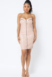 FRONT ZIPPER PU SPAGHETTI STRAP DRESS