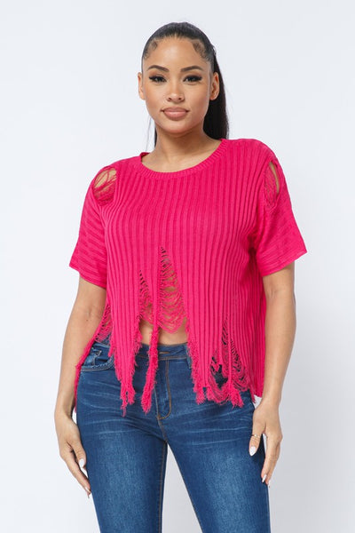 DISTRESSED SWEATER TOP