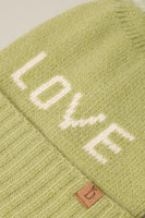 LOVE Ribbed Cuff Knit Beanie Hat w Pom Pom