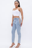 SOLID DENIM PANTS WITH CHAIN LACE UP  SIDE DETAIL