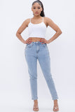 SOLID DENIM PANTS WITH CHAIN LACE UP  SIDE DETAIL