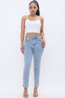 SOLID DENIM PANTS WITH CHAIN LACE UP  SIDE DETAIL