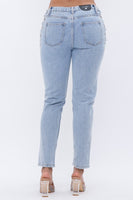 SOLID DENIM PANTS WITH CHAIN LACE UP  SIDE DETAIL