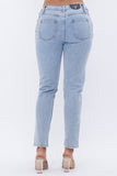SOLID DENIM PANTS WITH CHAIN LACE UP  SIDE DETAIL