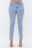 SOLID DENIM PANTS WITH CHAIN LACE UP  SIDE DETAIL