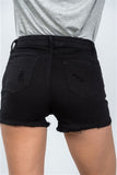 Black Distressed High Waisted Short