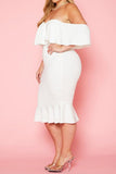 Plus Size Off Shoulder Ruffle Hem Midi Dress