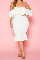 Plus Size Off Shoulder Ruffle Hem Midi Dress
