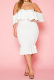 Plus Size Off Shoulder Ruffle Hem Midi Dress