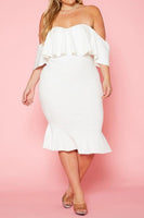 Plus Size Off Shoulder Ruffle Hem Midi Dress
