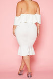 Plus Size Off Shoulder Ruffle Hem Midi Dress