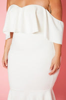 Plus Size Off Shoulder Ruffle Hem Midi Dress
