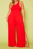 Plus Size Halter Top Wide Leg Slit Jumpsuit