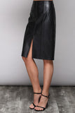 FAUX LEATHER FRONT SLIT MIDI SKIRT