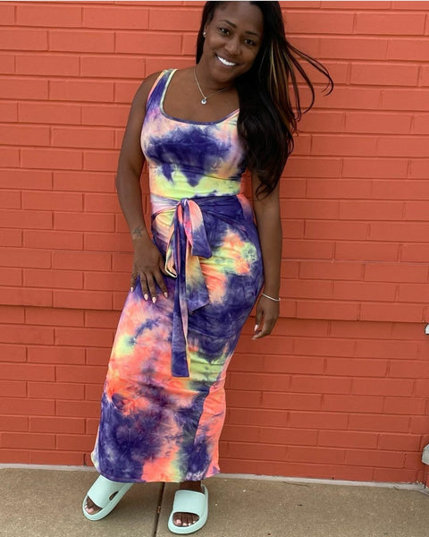 Tie-Die Snatched Waist Maxi Dress