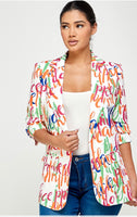 White cursive blazer