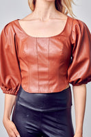 SMOCKED BACK PU TOP
