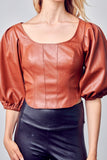 SMOCKED BACK PU TOP