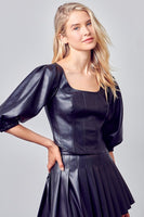 SMOCKED BACK PU TOP