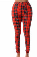 Red plaid skinny jeans